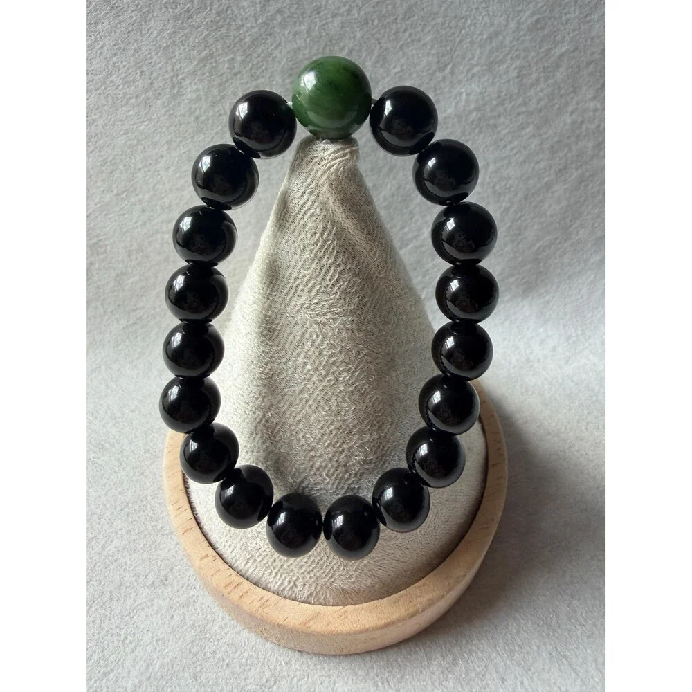 Black Obsidian Bracelet W Natural Jade Bead Protection Bracelet Grounding Stone